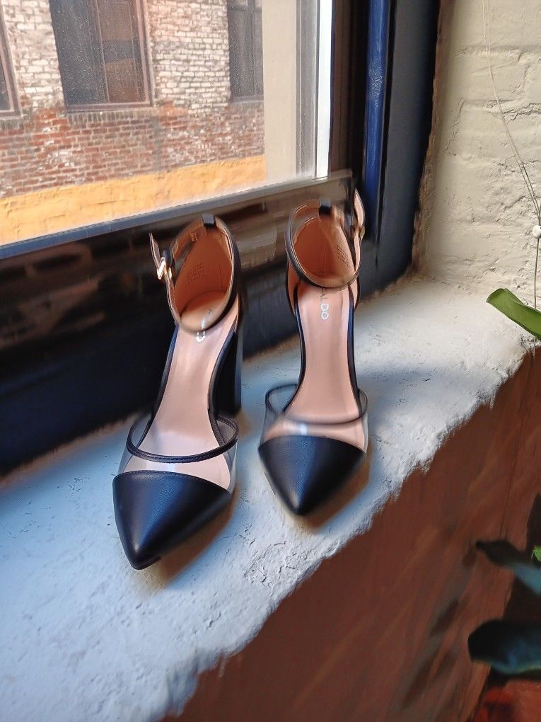Aldo Vodia Black Window Pane Heels 8
