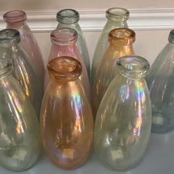 10 Iridescent Glass Jugs Vases Bottles $5 each or $35 for All 