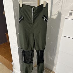 Green Mesh Zip Utility Cargo Pants Cyberpunk Streetwear Parachute Style Size XLarge