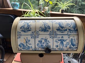 Vintage Delft Blue Metal Bread Box