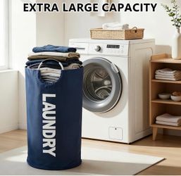 Laundry Basket, Tall Laundry Hamper with Handles, Collapsible Dirty Clothes Hamper, Large Laundry Bin 90 Liter Laundry, Navy Blue