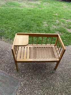 Mid-Century Modern Telephone Bench with Danish Paper Cord Seat , Former Yugoslavia , 1960’s