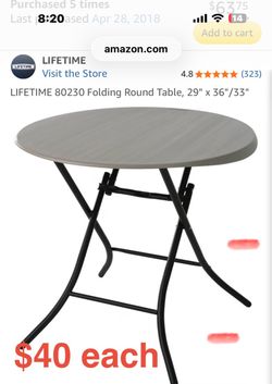 7 Lifetime Round Table 36" $40 each