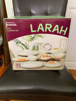 Larah Borosil Gourmet Dinnerware Set For 6, 35 Pieces, White Dinner Plates and Bowls, Chip Resistant Tempered Opal Glass, Stain Resistant, Dishwasher 