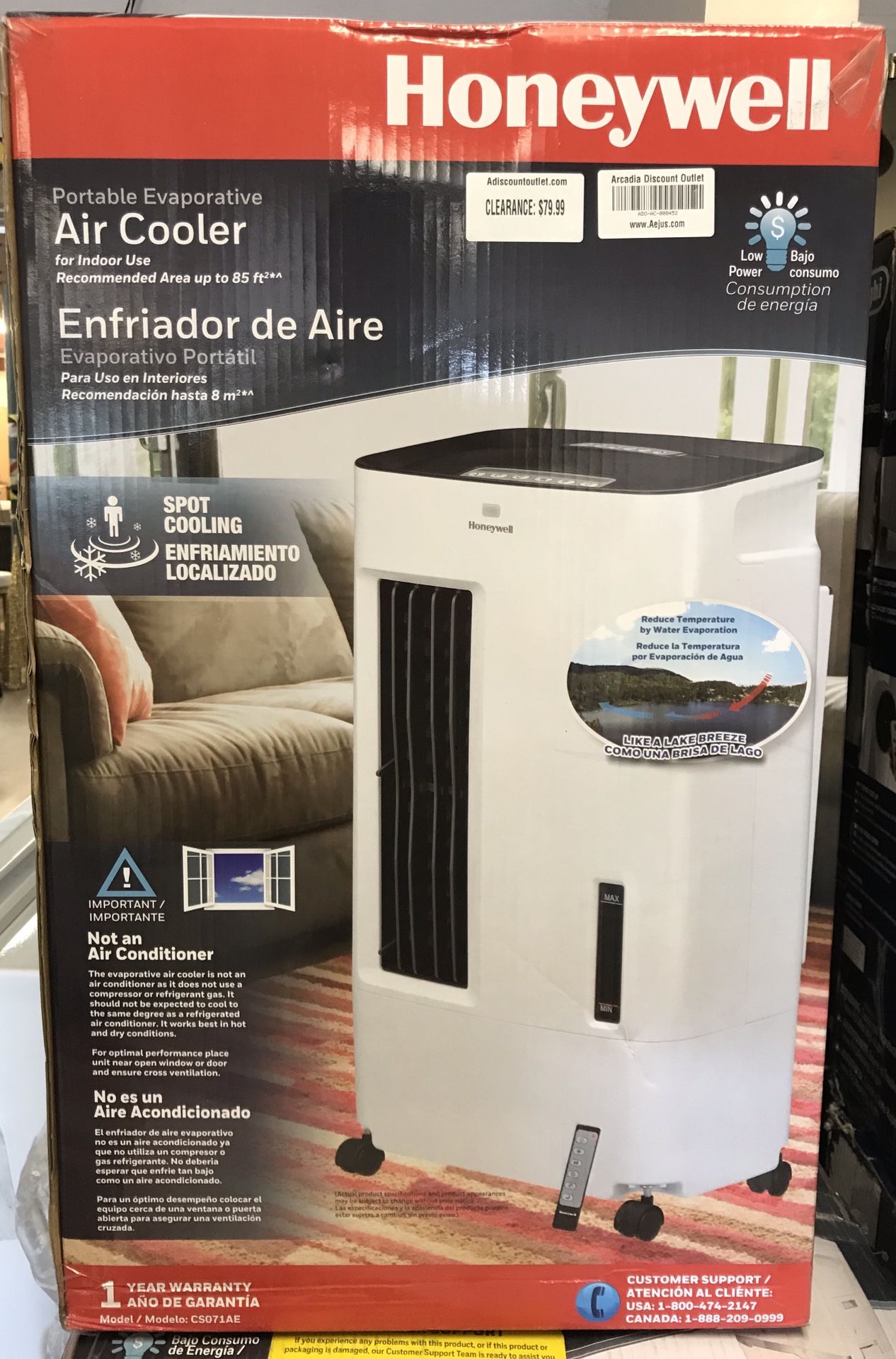 Honeywell CS071AE Evaporative Air Cooler For Indoor Use In Small Rooms