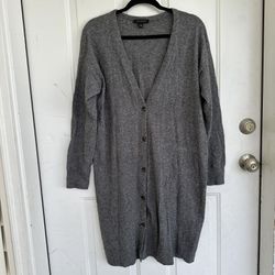 Ann Taylor Women's Gray Wool Blend Midi Long Button Up Cardigan Sweater size L