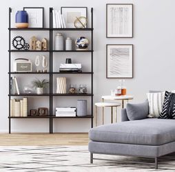 2 - Nathan James Theo 5-Shelf Wood Modern Bookcase, Open Wall Mount Ladder Bookshelf with Industrial Metal Frame, Brown Walnut/Black Shelf Shelves Boo