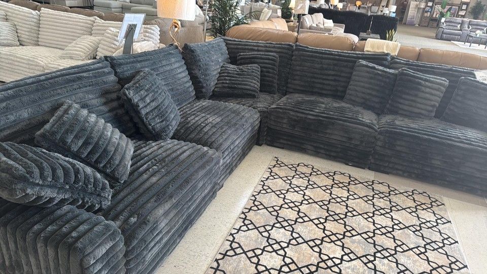 Embrace Charcoal Gray Oversized Fluffy Corduroy Soft Sectional Couch