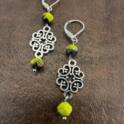 Hand Crafted Silver and Yellow Filigree Earrings