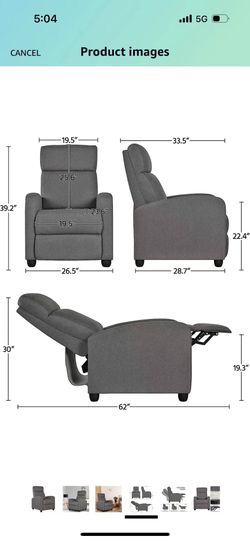 Recliner Chair Ergonomic Adjustable Single Fabric Sofa with Thicker Seat  Cushion