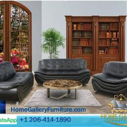 Black Faux leather 3-Piece Couch Living Room Sofa Set New Inbox 