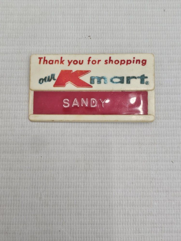 Vintage 80s Kmart Employee Name Tag Badge "TY for Shopping Our Kmart" - SANDY 