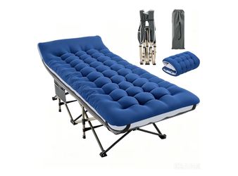 Folding Camping Cot Portable Outdoor Bed for Adults w/Mat & Storage Bag & Carry Bag, Heavy Duty Cots for Outdoor Travel & Office/Home Nap