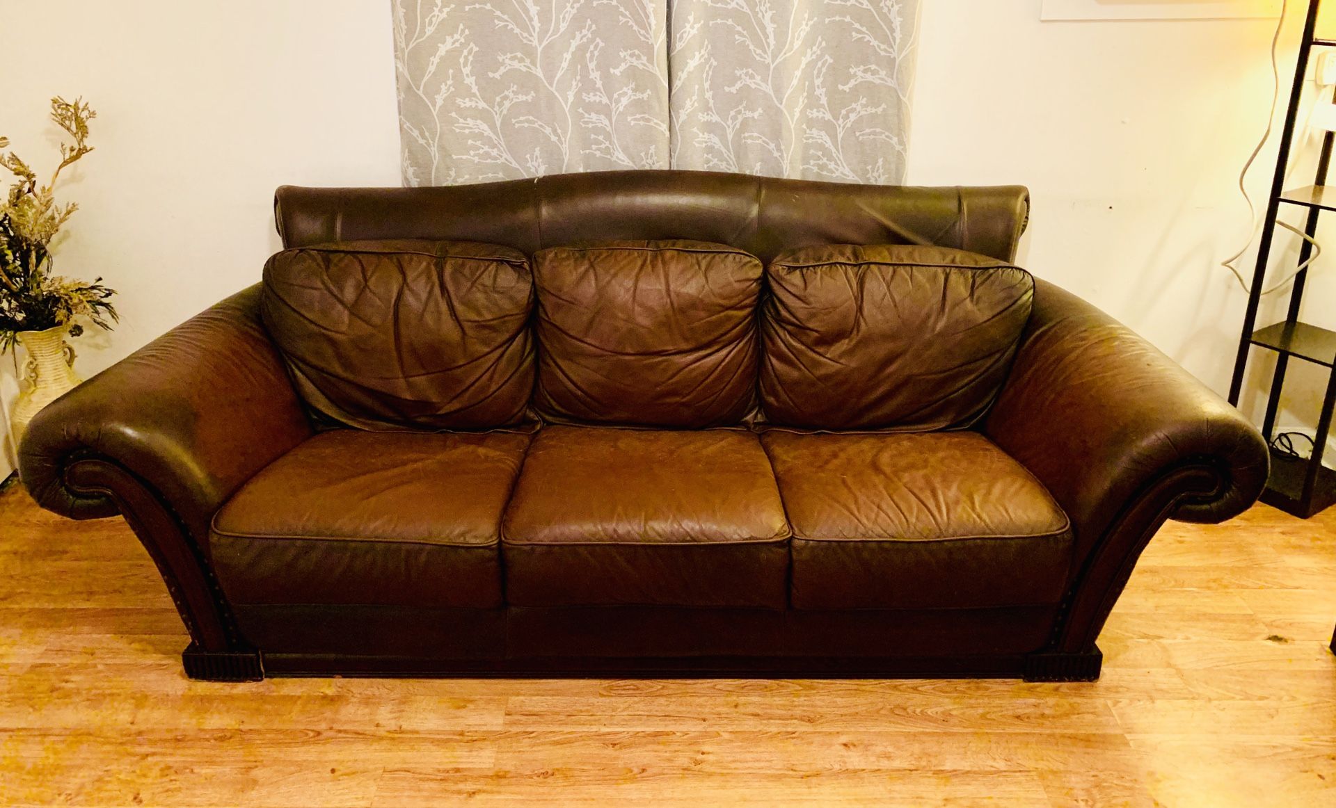 Beautiful Real Brown Leather Couch Sofa