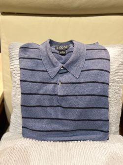 Men’s Blue Striped V-Neck Polo
