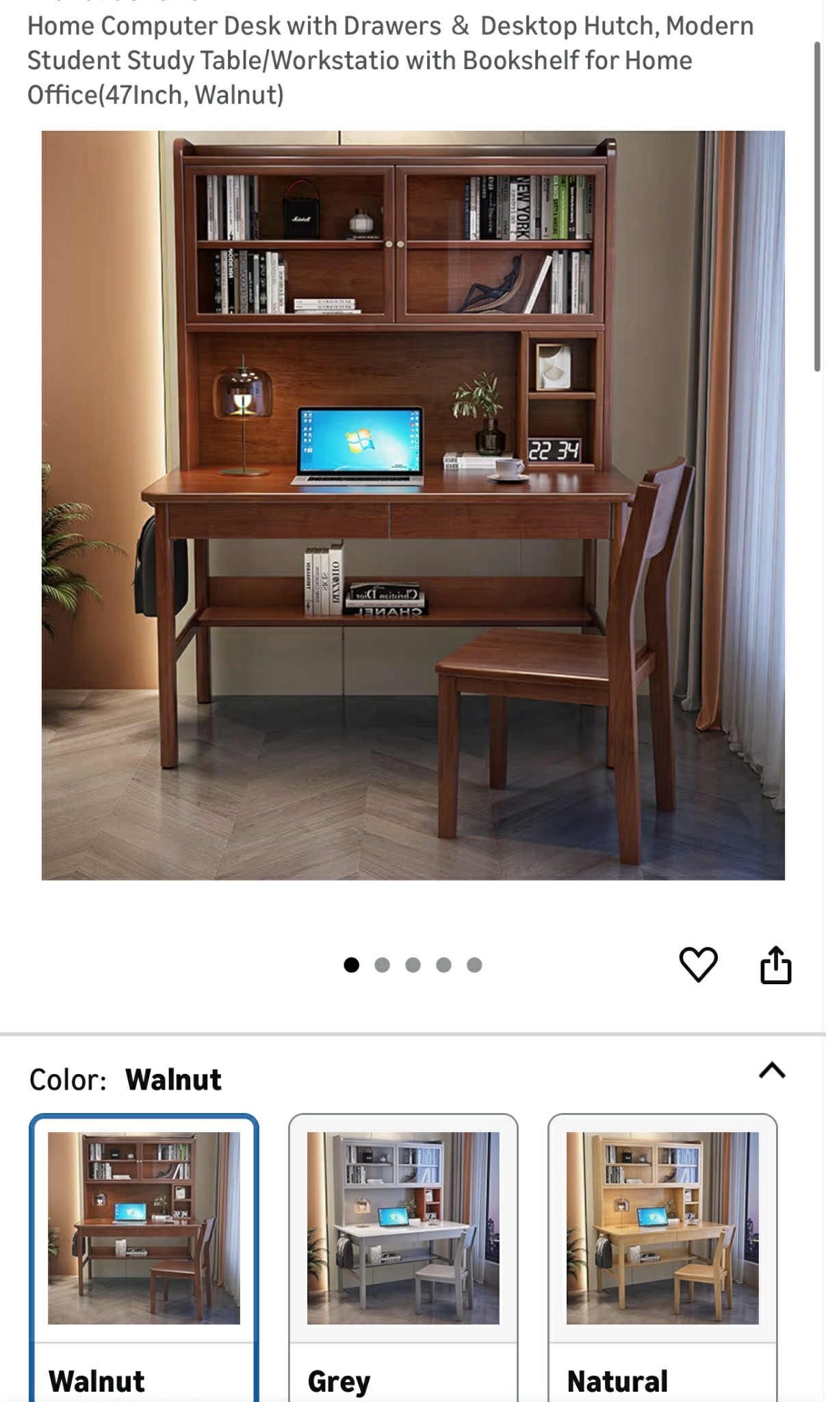 Home Computer Desk with Drawers ＆ Desktop Hutch, Modern Student Study Table/Workstatio with Bookshelf