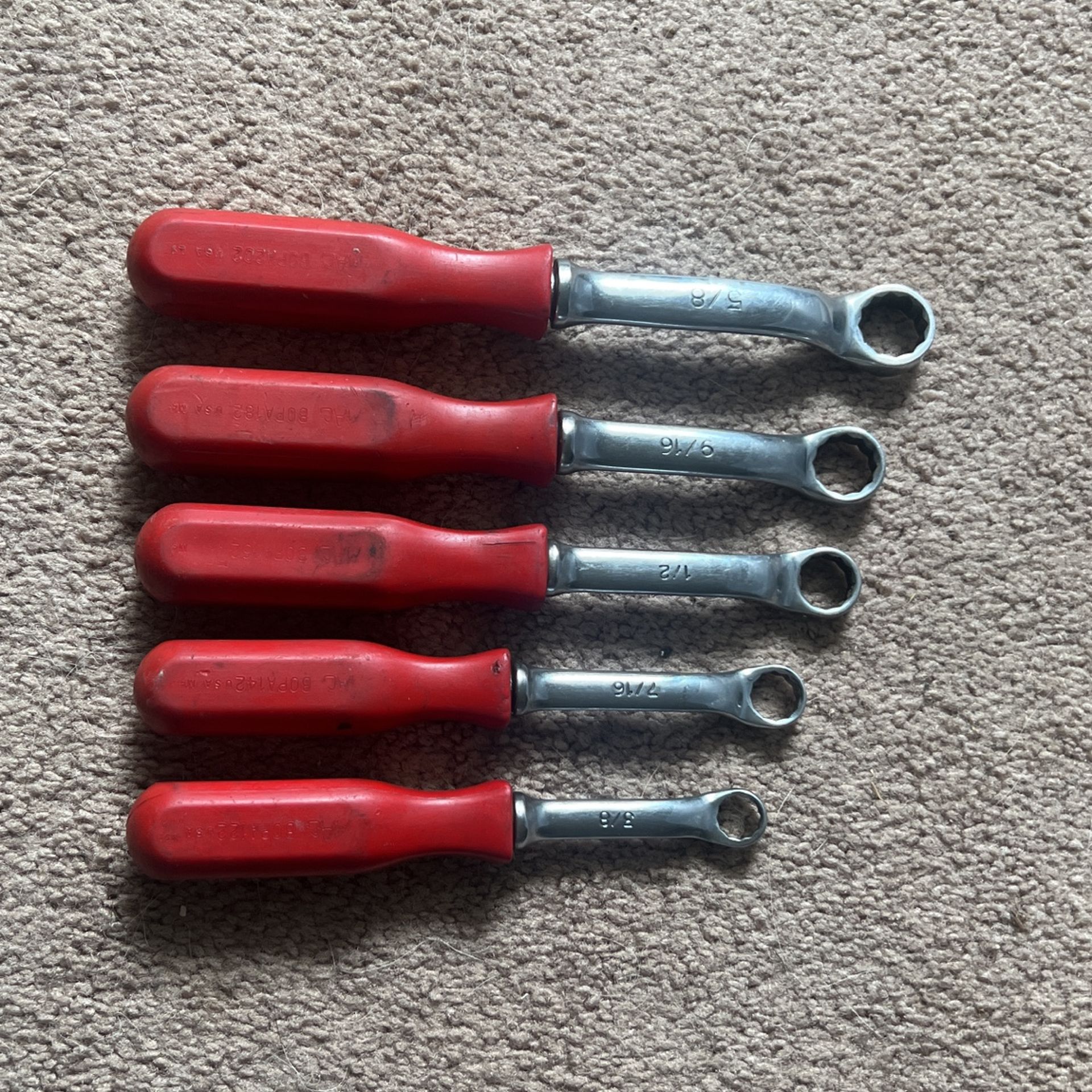 RARE MAC TOOLS Red Hard Handle Wrench Set 3/8 To 5/8
