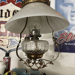 Rare 1800s Antique Hanging Oil Lamp 