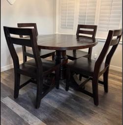 48" Round Solid Wood Dining Table & 4 Chairs - Espresso