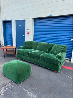 Vintage Pearson by Lane Emerald Green Velvet Sofa w/ Ottoman