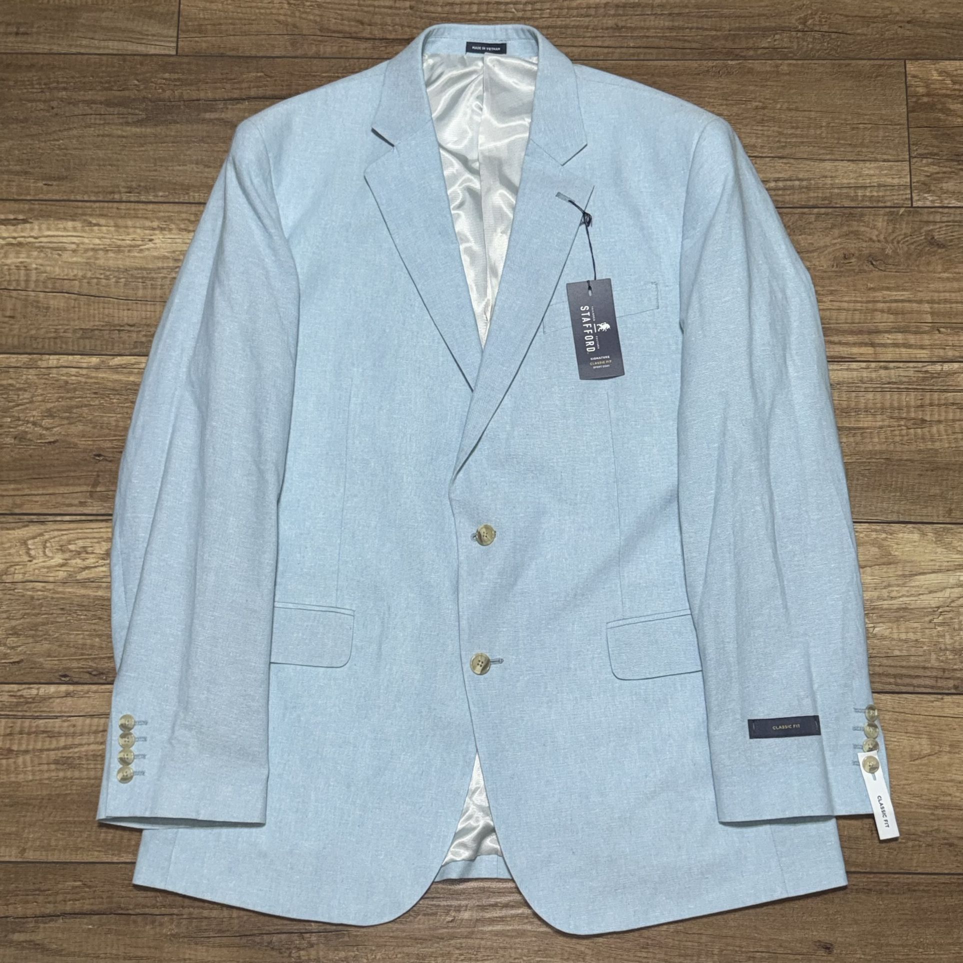 Stafford Linen Cotton Blazer Jacket Sport Coat Mens 44L Light Blue Classic Fit
