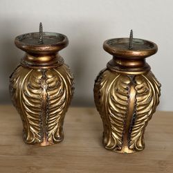 Hollywood Regency Style Bronze Candle Holders - 5”