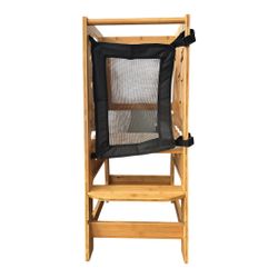 Heavy-Duty Bamboo Montessori Learning Tower – With Whiteboard, Chalkboard & Safety Net