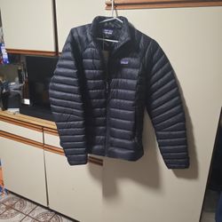 Pantagonia down blue jacket, women's large.