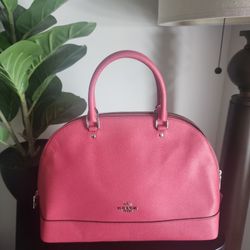  Coach Sierra Satchel in Crossgrain Leather  Silver / Strawberry