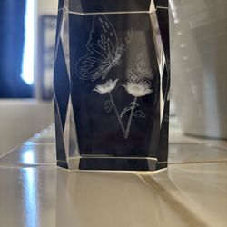 Crystal block with Butterflies and Flowers