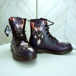 Brand New Combat Boots Size 8 Purple Dreamcatcher Print Manifestie