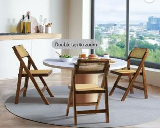 VINGLI Rattan Dining Chair, Wood Folding Chair with 360° Swivel Backrest, Rubberwood Frame and Rattan Woven Seat and Back, Walnut, Set of 2