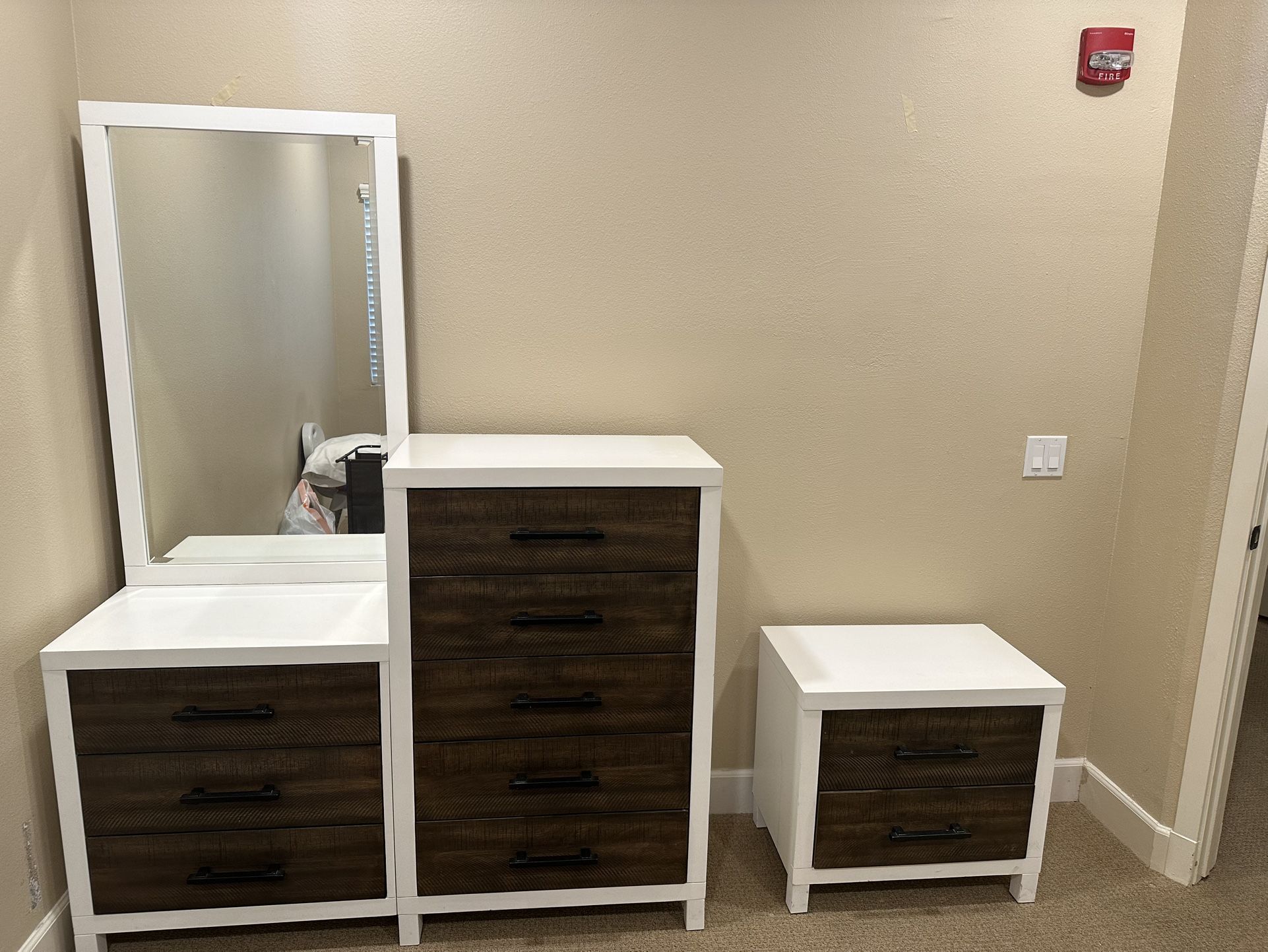 Complete Twin Bed, Chest With mirror & Nightstand