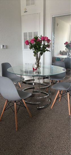 Round Glass Dining Table with 4 Chairs