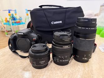 Canon EOS Rebel T6 DSLR Camera with 3 lenses, 9 filters, 2 lens attachments (telephoto & wide angle), cleaning kit, and case
