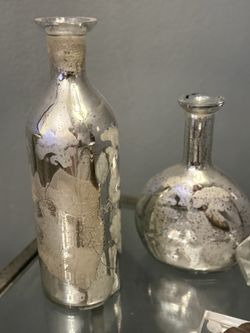 Silver Decorative Glass Vases Set – Vintage Style (Set of 2)