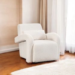 30" Wide White Teddy Bear Fur Upholstered Swivel Armchair - White