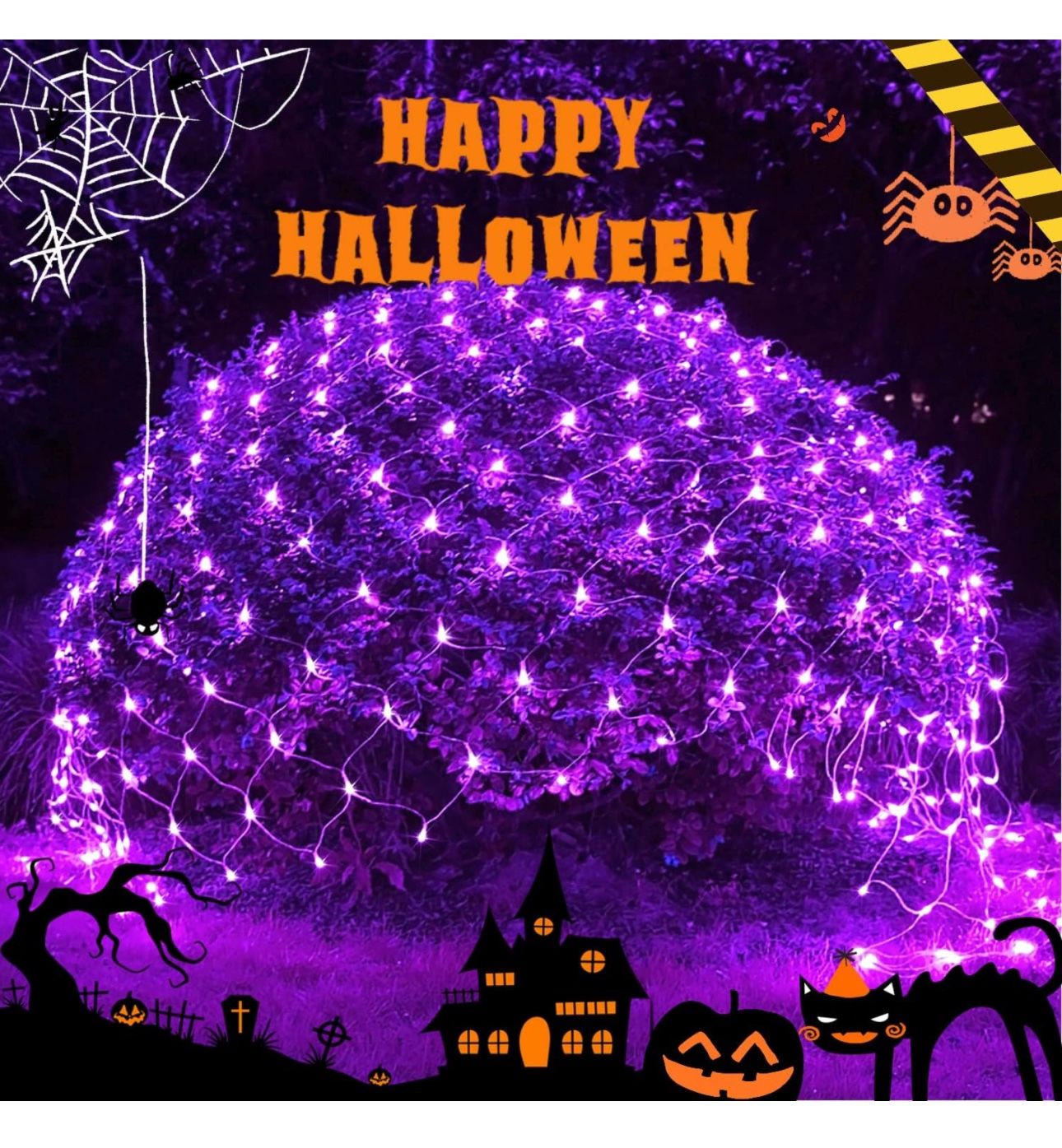 300 LED Purple Halloween Net Lights, Connectable Halloween Bush Lights with Remote, 8 Modes Plug in Net Lights Outdoor Mesh Lights Water