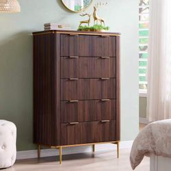 Tall 5-Drawer Dresser with Gold Accents