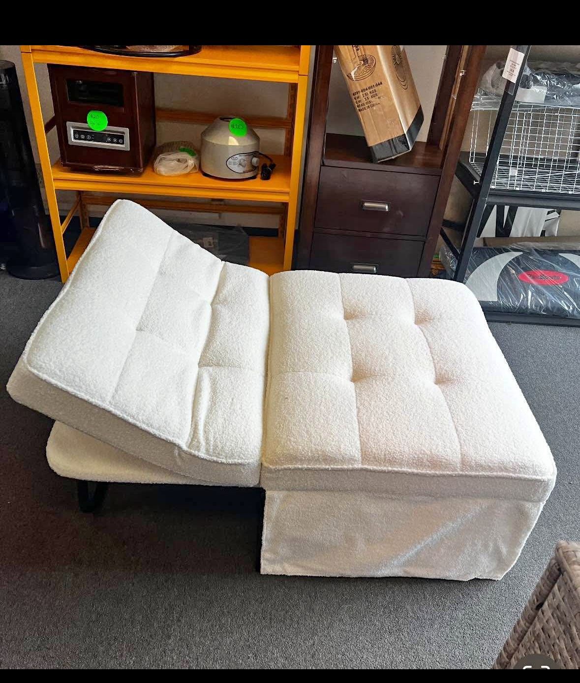 Brand New Multi Use Ottoman Sofa Bed Chair Recliner Puff White