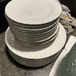 White With Gold Rim Dishes