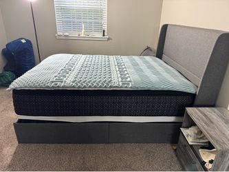 Queen Bed frame, Queen Mattress and Box spring: Sheets and Pillows not included