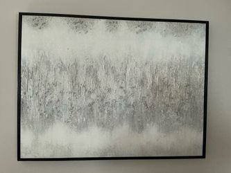 Silver, Gray, White Textured Canvas Wall Art with Black frame