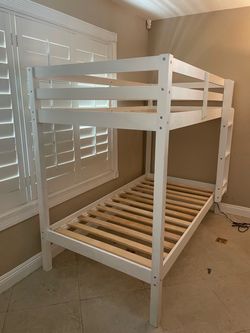 Solid wood white twin bunk bed over twin bunk bed frame