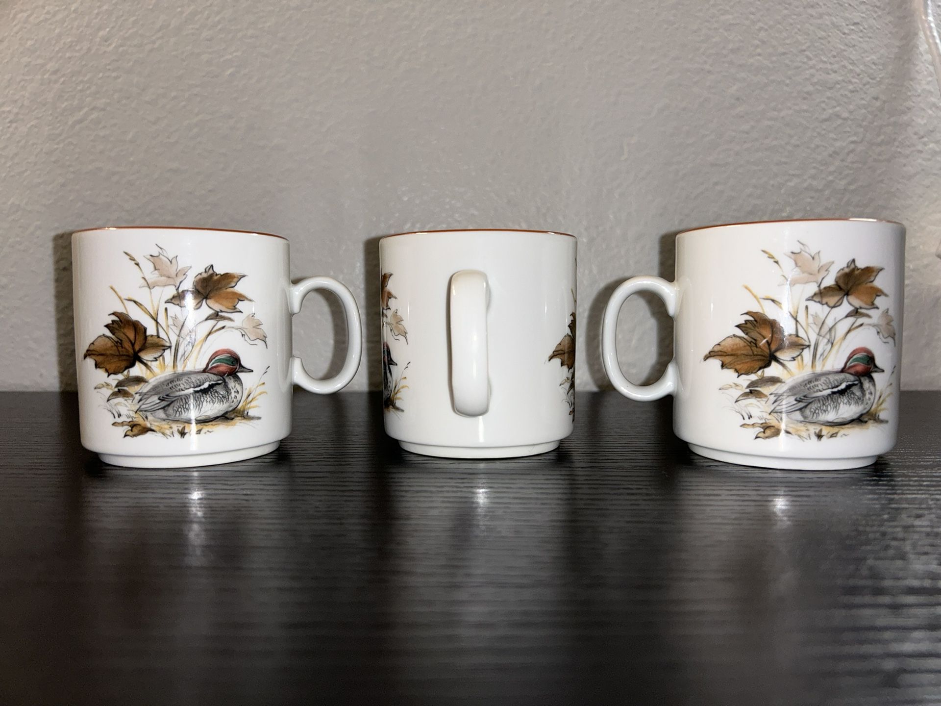 Set Of 3 Vintage Mads Stage Denmark Imerco Mug Fall Duck Painted Graphic 3.5”