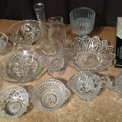 Lot Of 13 Vintage Imperial Federal Anchor Hocking Glass Sugar Bowl Creamer Goblet Dish Faces