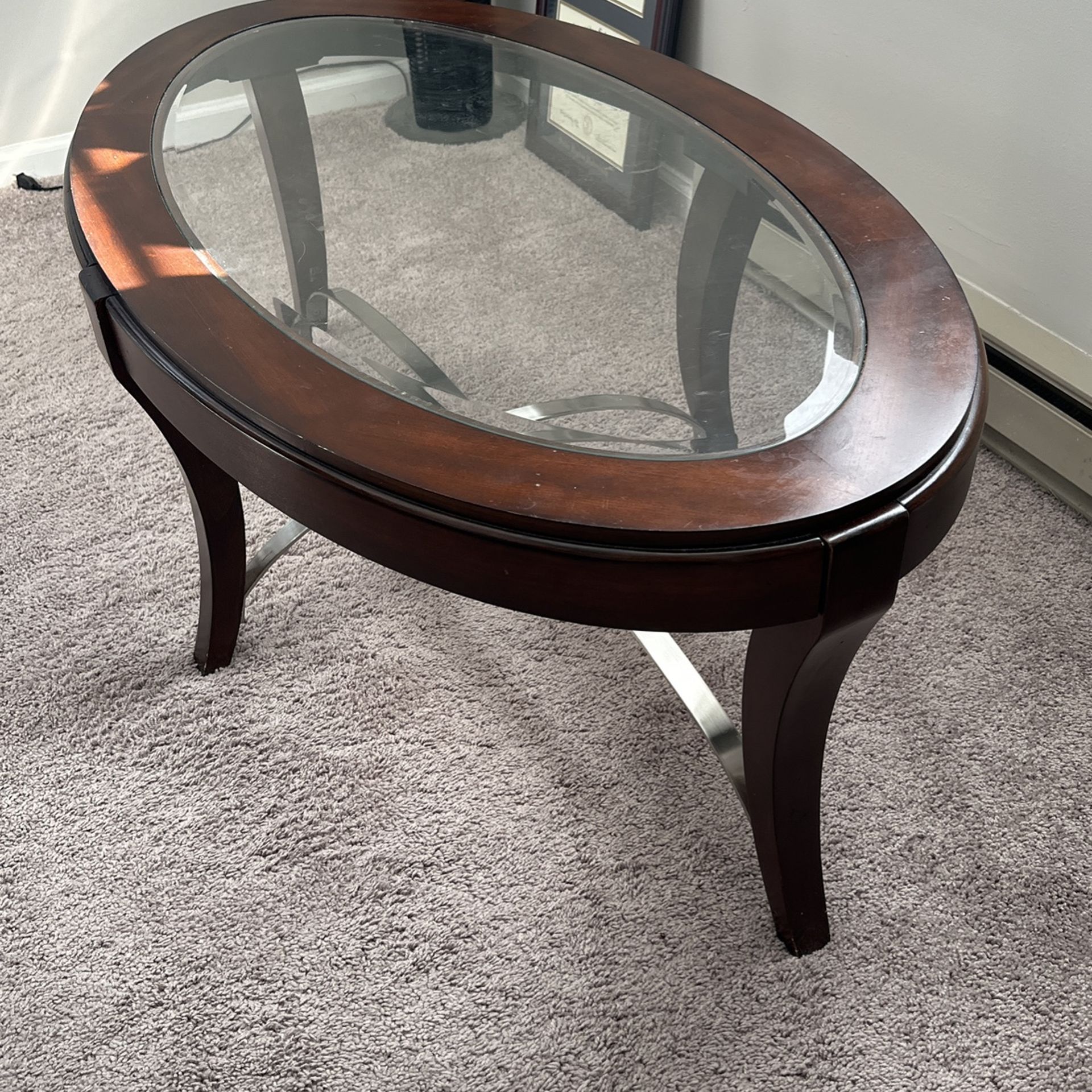 Glass Top Hard Wood Coffee Table