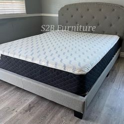 Queen Grey Burlap Tufted Bed With Ortho Matres!