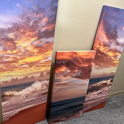  Set Of 3 Sunset Beach Paintings 