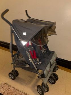 Stroller Maclaren Twin Triumph double stroller shown in the image was between $350 and $450. Maclaren Twin Techno double umbrella stroller in charcoal